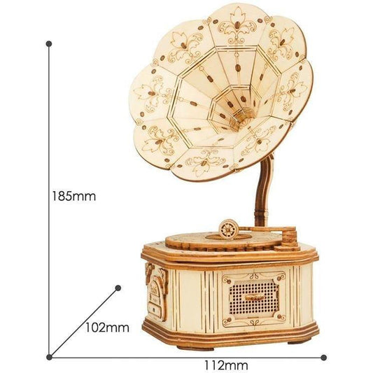 Maquette gramophone vintage en bois – puzzle 3D décoratif