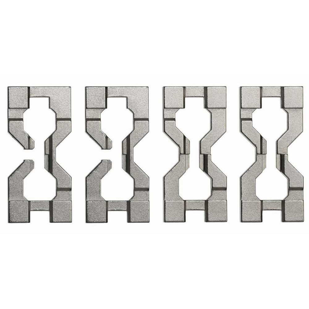 Puzzle métallique Huzzle Cast Hourglass démonté montrant les pièces