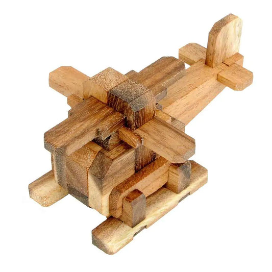 Puzzle en bois Helicopter posé sur une surface neutre