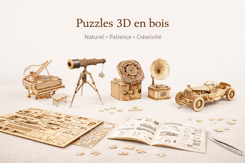 Puzzles 3D en Bois – Jeux de Construction & Réflexion Naturels