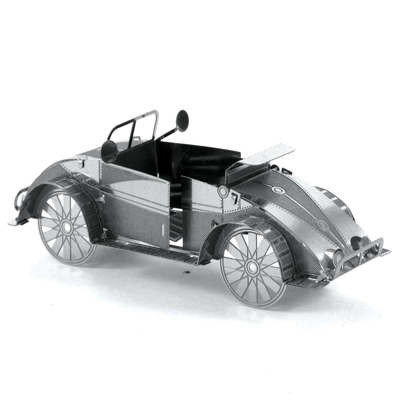 Maquette Metal Earth Beach Buggy en métal, vue diagonale gauche, habitacle ouvert et détails gravés haute précision