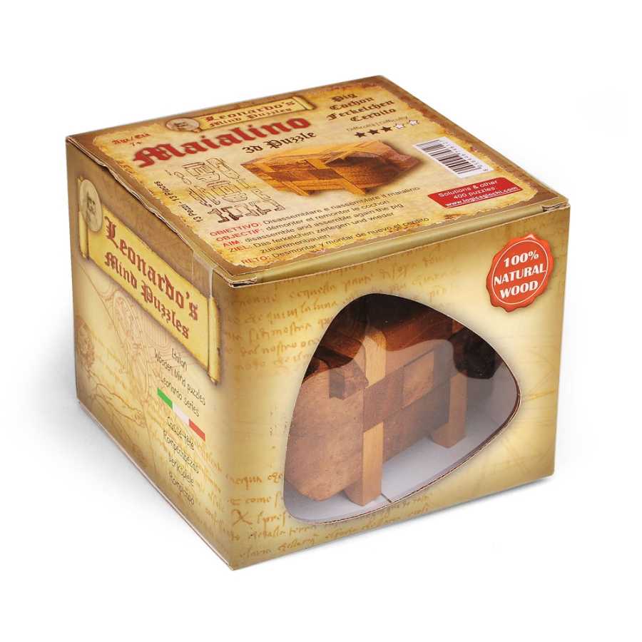 Puzzle Piggy en bois dans sa boîte colorée
