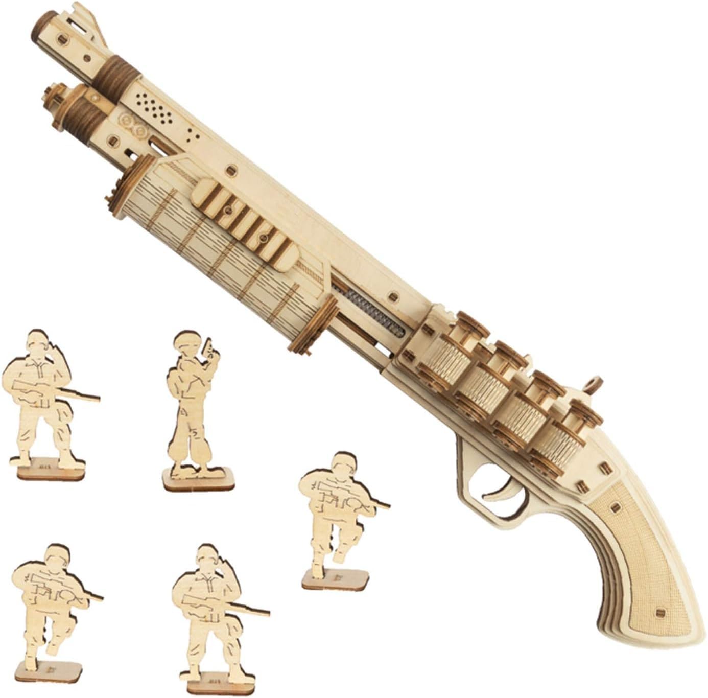 Puzzle 3D en bois fusil Terminator M870 – mécanisme fonctionnel à élastiques