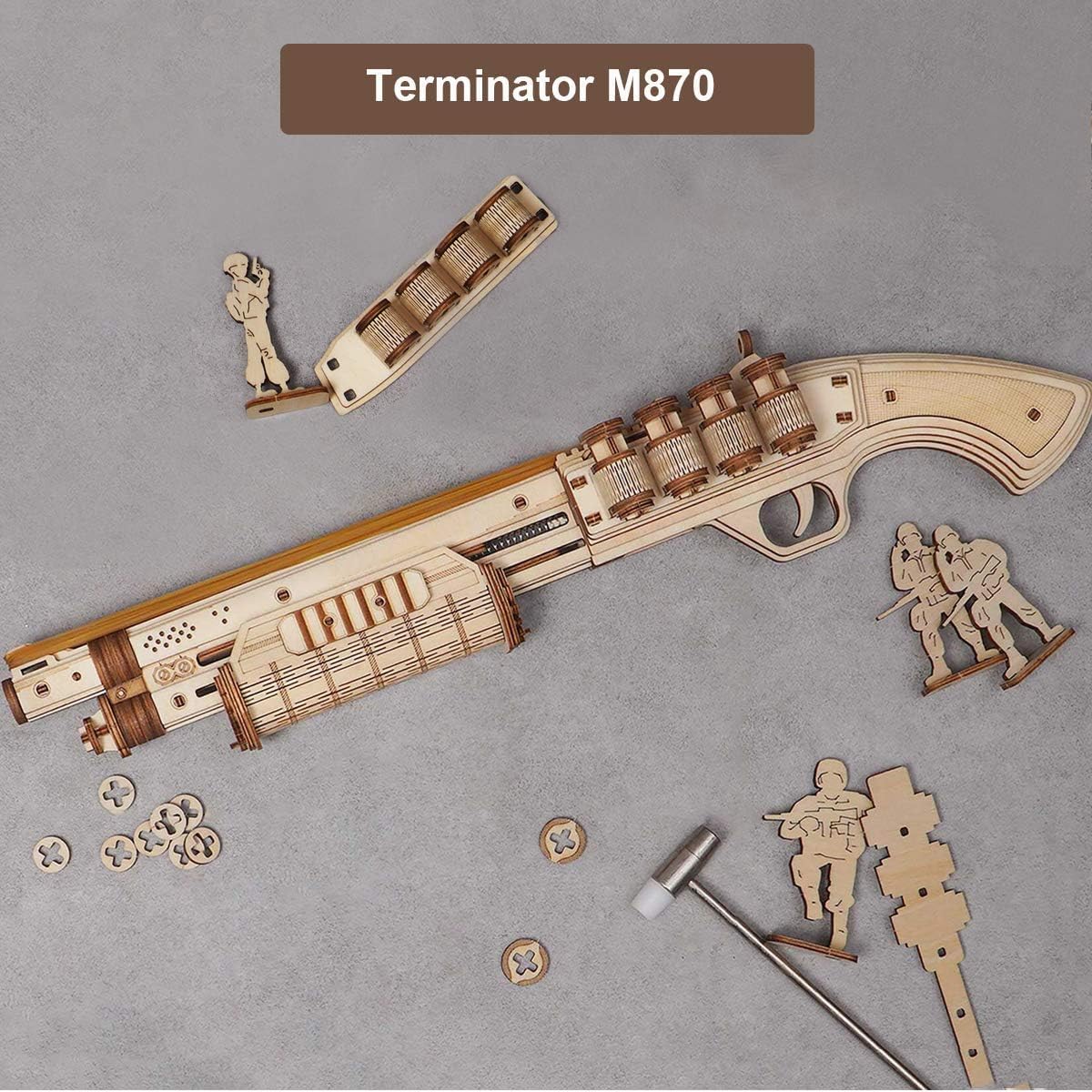 Maquette en bois Terminator M870 – cadeau original puzzle 3D