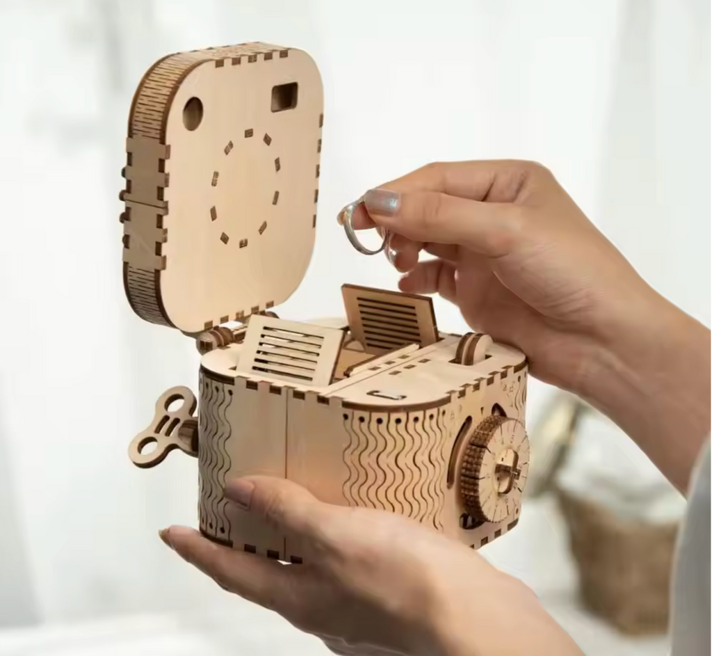 Puzzle 3D coffre mécanique en bois – boîte à mécanisme secret