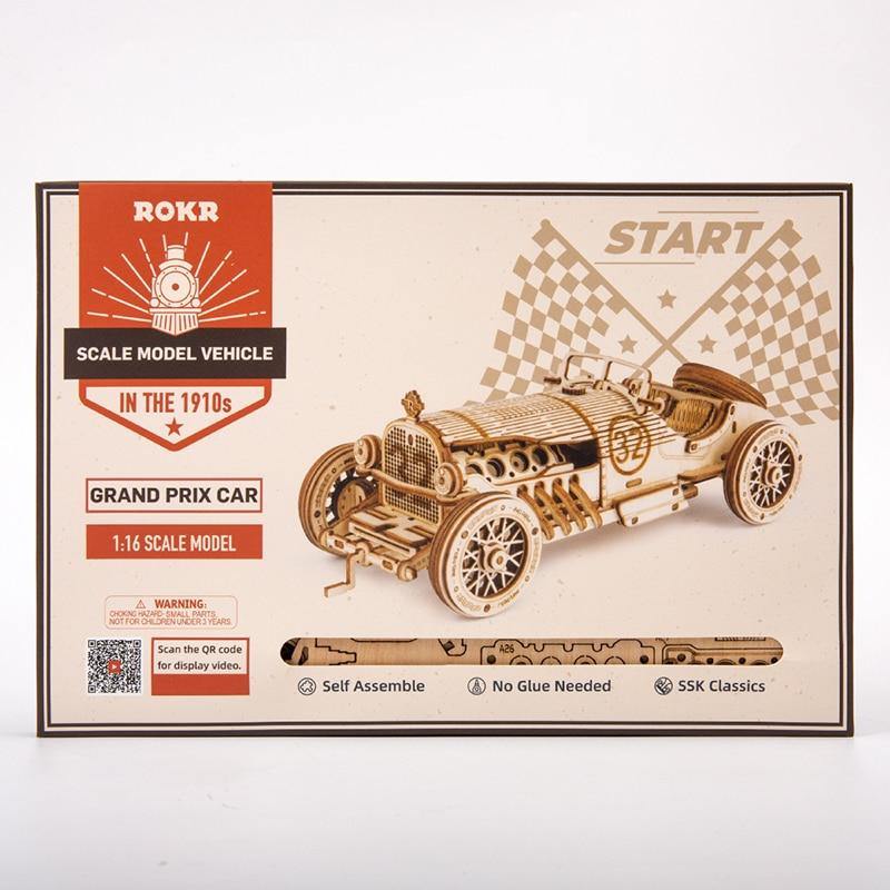 Puzzle 3D voiture de course en bois – modélisme mécanique vintage
