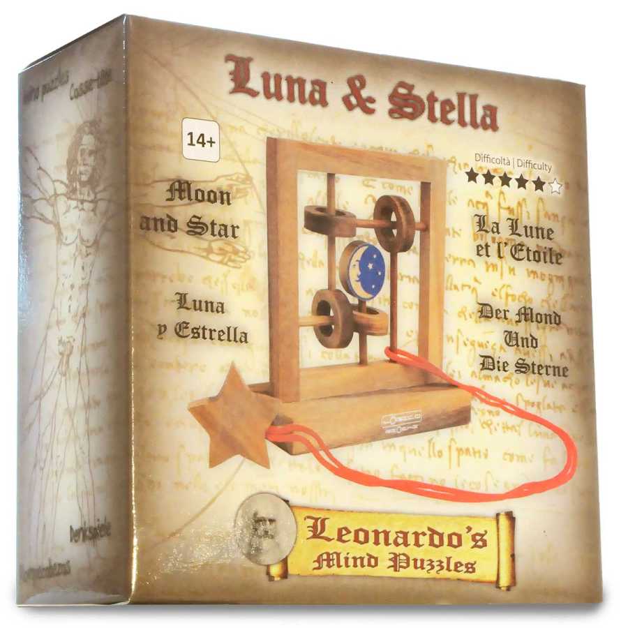 Casse-tête Lune et Étoile en bois artisanal
