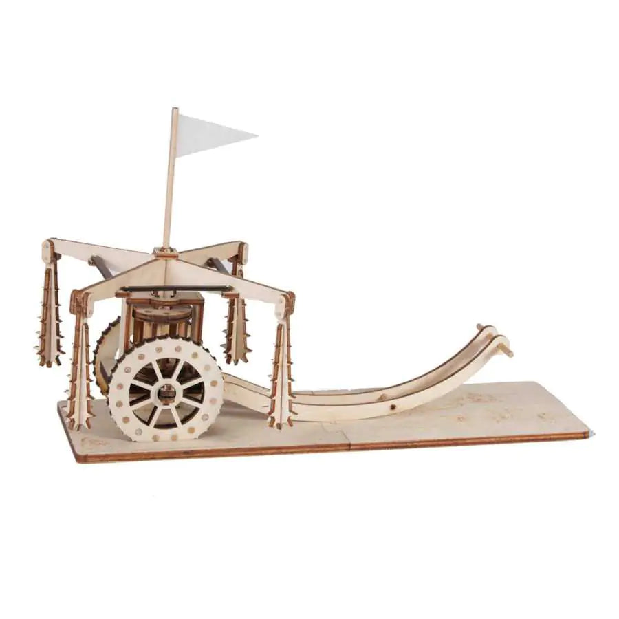 Pièces en bois du puzzle CHARIOT À MARTEAUX TOURNANTS avant assemblage – contreplaqué de bouleau