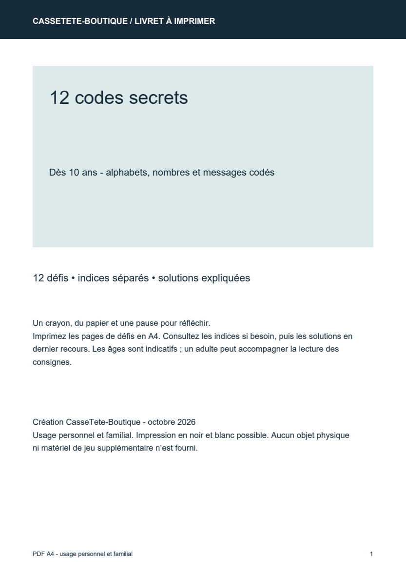 12 codes secrets - Livret PDF à imprimer