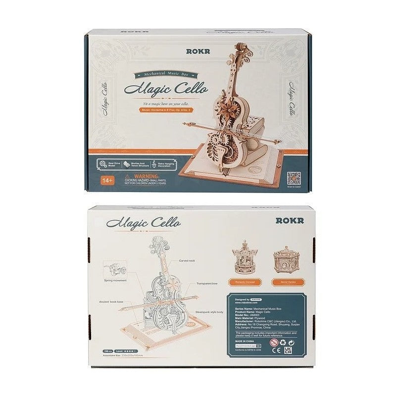Maquette violoncelle en bois – boîte à musique mécanique décorative
