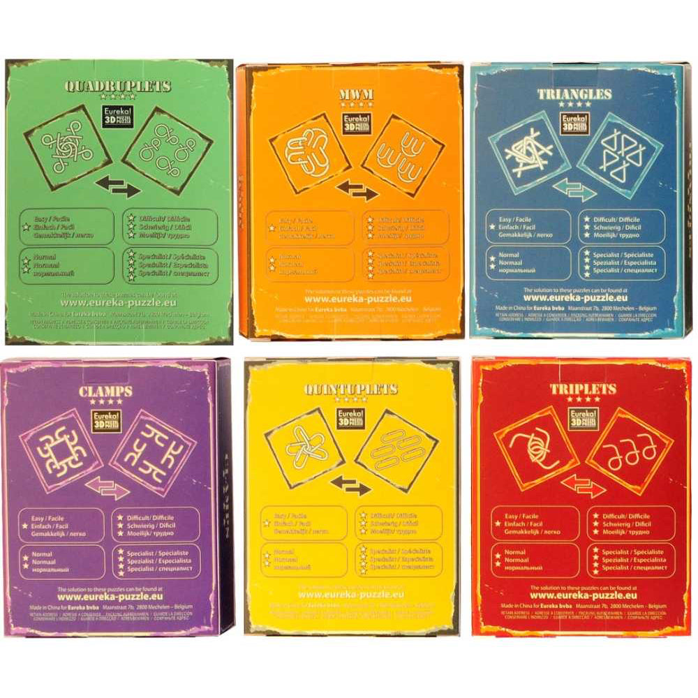 Casse-têtes métalliques du set Eureka Grand Masters Group posés
