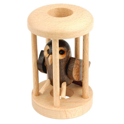 Puzzle Owl in Cage en bois avec hibou dans sa cage
