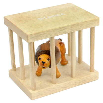 Puzzle en bois Lion in Cage assemblé avec lion dans sa cage
