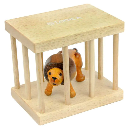 Puzzle en bois Lion in Cage assemblé avec lion dans sa cage
