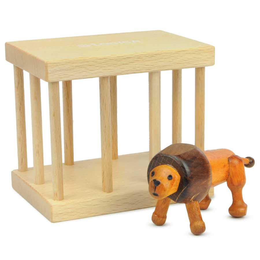 Casse-tête Lion en Cage en bois montrant la structure de la cage
