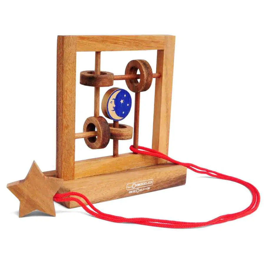 Casse-tête en bois Lune et Étoile avec cordes entrelacées
