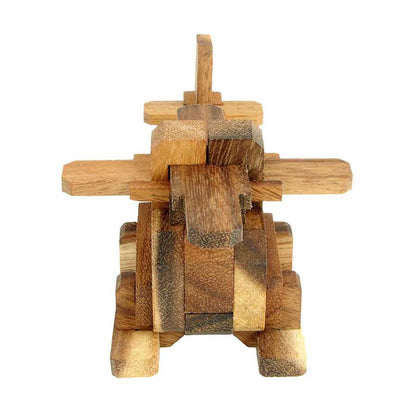 Vue rapprochée du puzzle Helicopter en bois naturel
