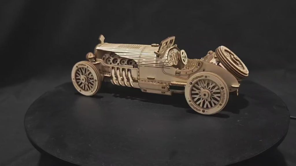 Voiture de course rétro en bois – maquette puzzle 3D décorative