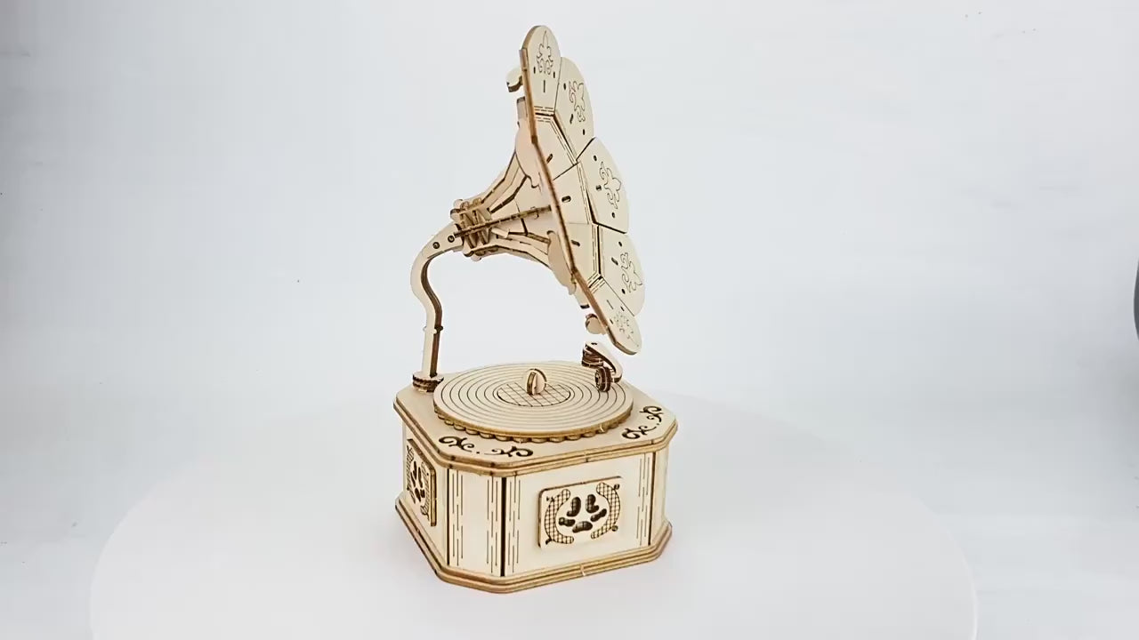 Puzzle 3D décoratif en bois – gramophone musical vintage