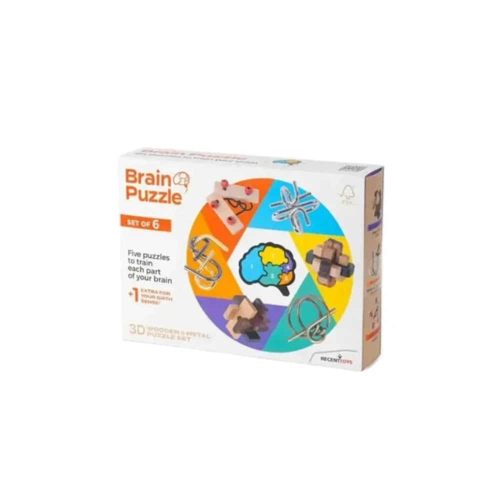 Set Brain Puzzles – 6 casse-têtes en bois et métal pour logique et réflexion
