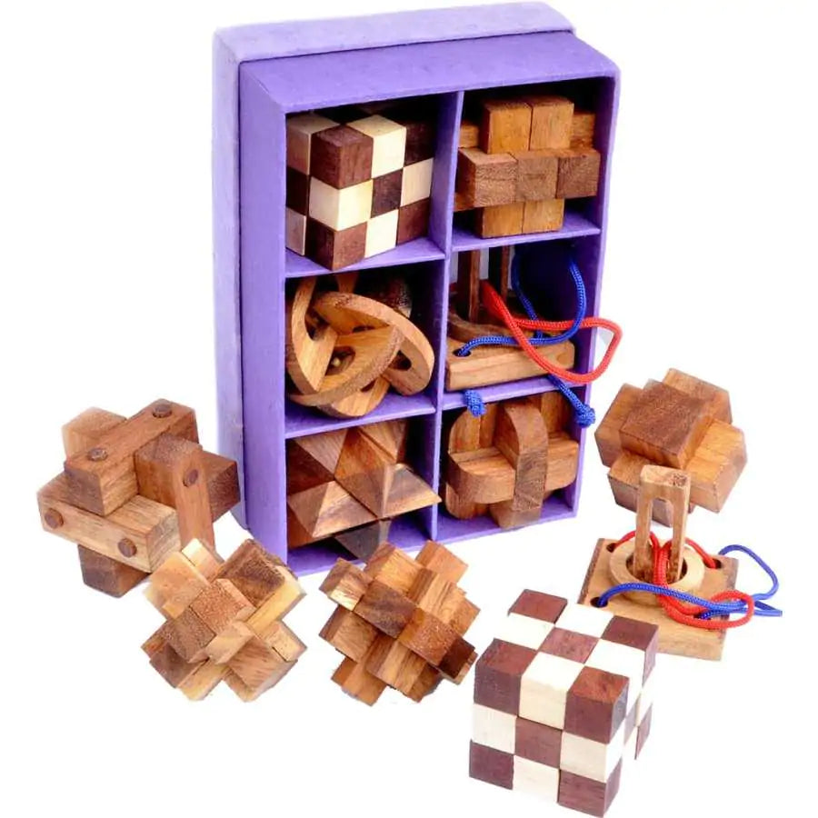 Coffret Wood Set 6-en-1 avec six casse-têtes en bois
