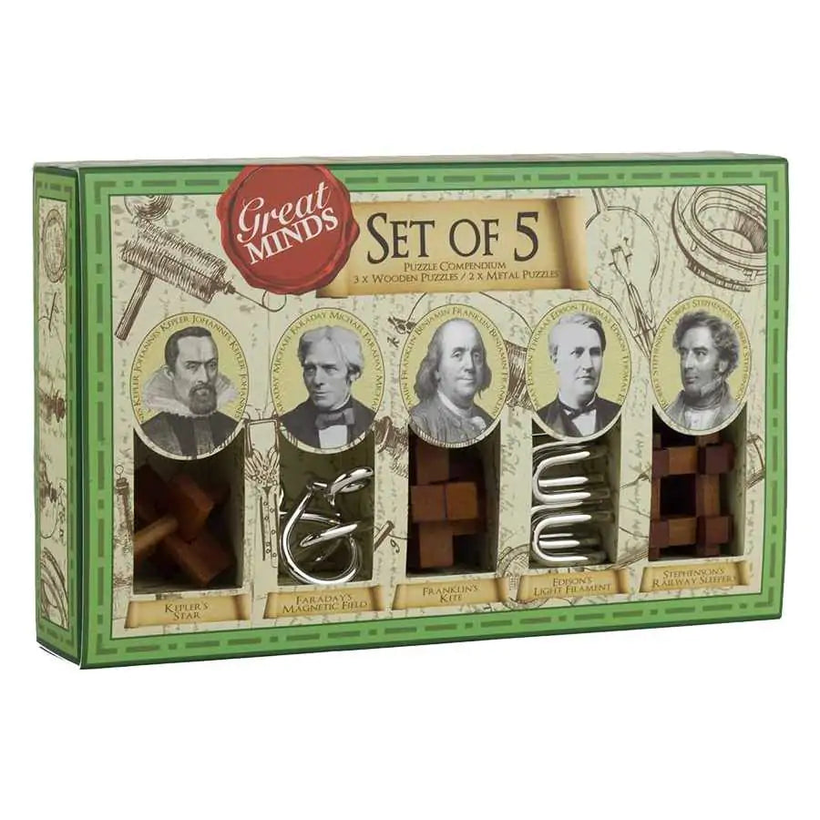 Set en bois et métal 5 en 1 – casse-têtes Les Grands Cerveaux pour logique et réflexion