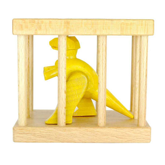 Puzzle T-Rex en Cage en bois assemblé avec T-Rex dans la cage
