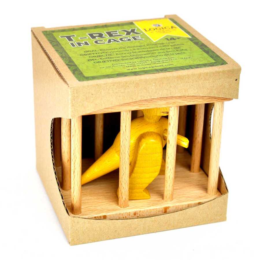 Casse-tête T-Rex en Cage design en bois naturel
